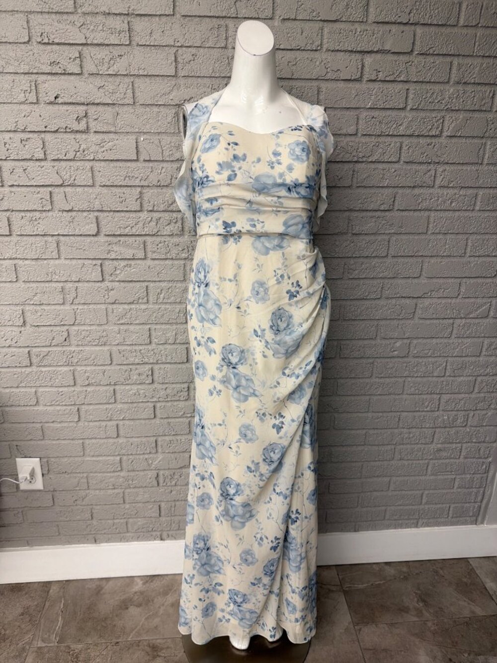 AW Bridal Blue Botanical Floral Halter Maxi Dress Size 10